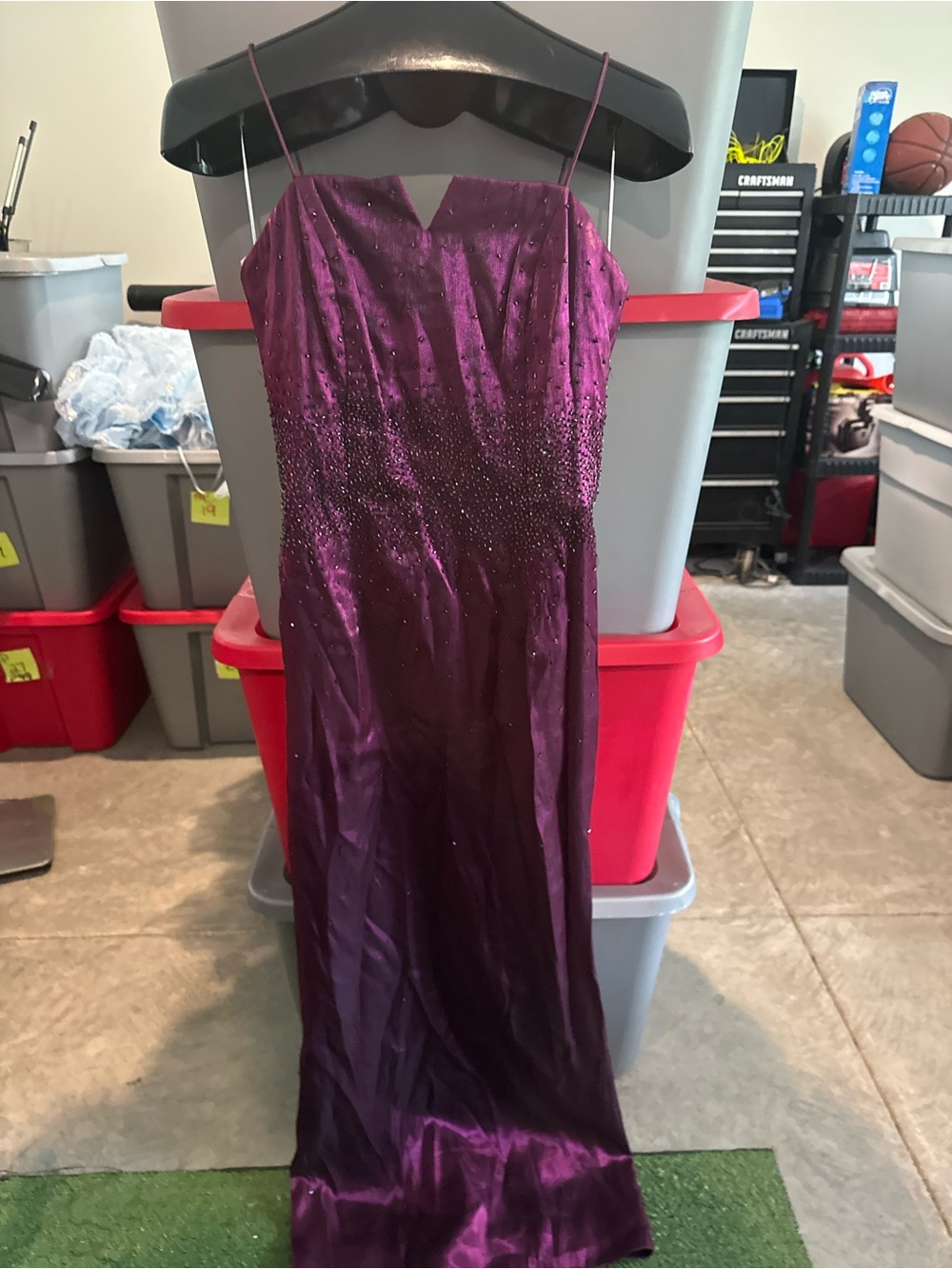 Elegant Purple Beaded Spaghetti-Strap Evening Dress